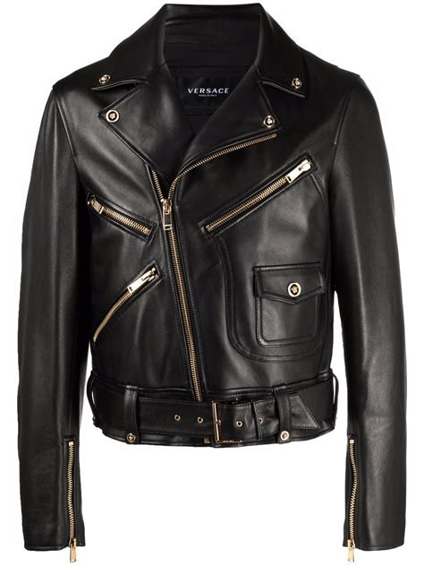 Versace Nappa Leather Biker Jacket In Black 